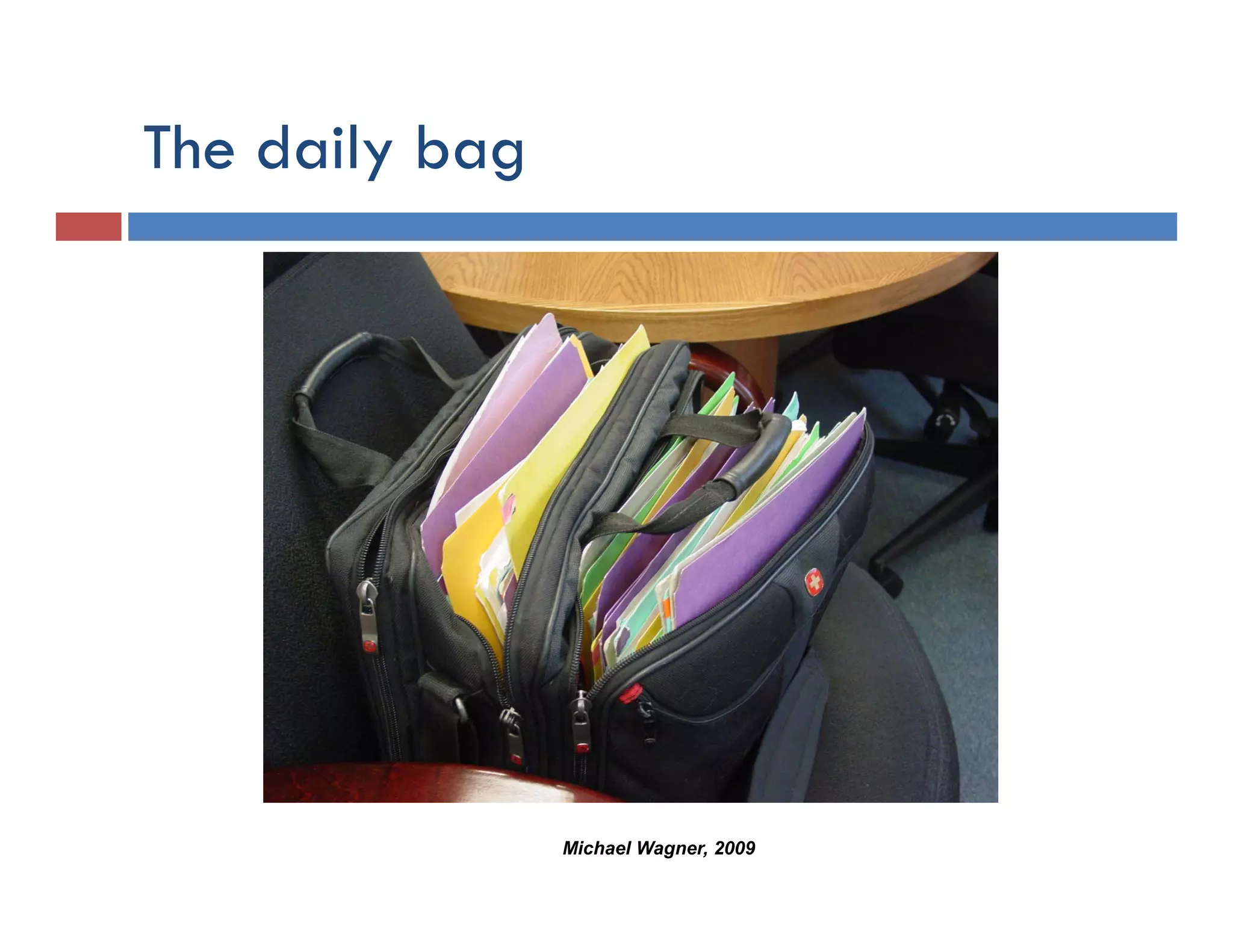 The daily bag
        y g




                Michael Wagner, 2009
 