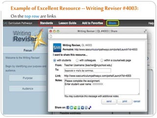 Exampleof ExcellentResource -- WritingReviser #4003:
On the top row are links:
 