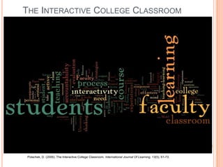 THE INTERACTIVE COLLEGE CLASSROOM




Polachek, D. (2006). The Interactive College Classroom. International Journal Of Learning, 13(5), 61-73.
 