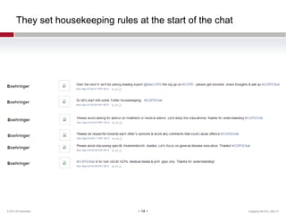 They set housekeeping rules at the start of the chat

© 2013 ZS Associates

− 14 −

Engaging with KOL_SMI_V1

 