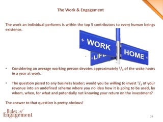 24
The Work & Engagement
The work an individual performs is within the top 5 contributors to every human beings
existence....