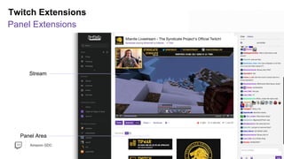 Amazon GDC
Stream
Panel Area
Twitch Extensions
Panel Extensions
 