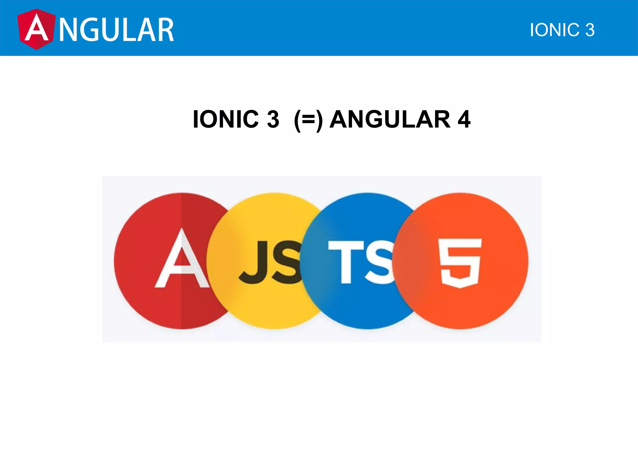 IONIC 3 (=) ANGULAR 4
NGULAR IONIC 3
 