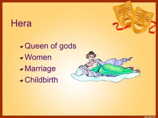 Hera
Queen of gods
Women
Marriage
Childbirth
 