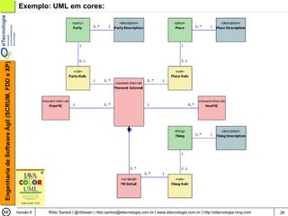Engenharia de Software Ágil (SCRUM, FDD e XP)    Exemplo: UML em cores:




                                                Versão 6   Rildo Santos | @rildosan | rildo.santos@etecnologia.com.br | www.etecnologia.com.br | http://etecnologia.ning.com   26
 