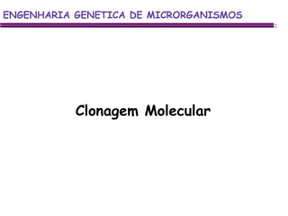 ENGENHARIA GENETICA DE MICRORGANISMOS ENGENHARIA GENETICA DE MICRORGANISMOS Clonagem Molecular 