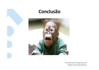 Conclusão	
  




                Seminário	
  em	
  Segurança	
  de	
  
                   Redes	
  de	
  Computadores	
  
 