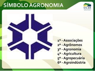 1º - Associações
2º - Agrônomos
3º - Agronomia
4º - Agricultura
5º - Agropecuária
6º - Agroindústria
SÍMBOLO AGRONOMIA
 