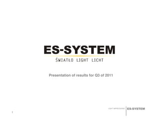 ES-SYSTEMLIGHT IMPRESSIONS
Presentation of results for Q3 of 2011
1111
 