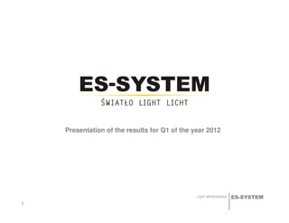 ES-SYSTEMLIGHT IMPRESSIONS
Presentation of the results for Q1 of the year 2012
1111
 