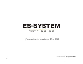ES-SYSTEMLIGHT IMPRESSIONS
Presentation of results for Q3 of 2012
1111
 