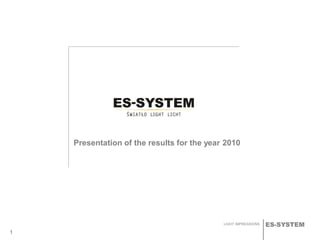 ES-SYSTEMLIGHT IMPRESSIONS
Presentation of the results for the year 2010
1
 