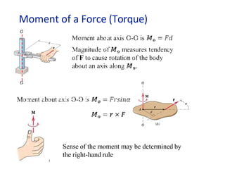 Moment of a Force (Torque)
Sense of the moment may be determined by
the right-hand rule
 