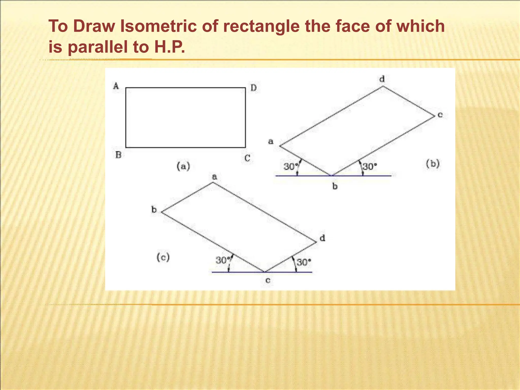 To Draw Isometric of rectangle the face of which
is parallel to H.P.
 