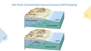 Salt Water Contamination due to Excessive Well Pumping
 