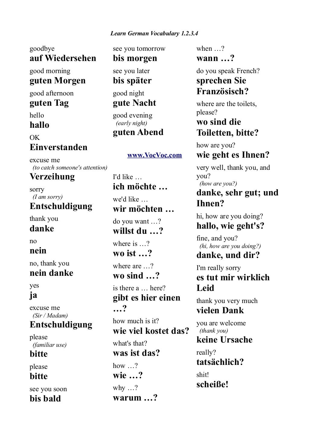 Learn German Vocabulary 1.2.3.4