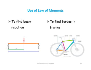  To find beam
reaction
 To find forces in
frames
Use of Law of Moments
MechanicsGuru_V V Nalawade 82
 