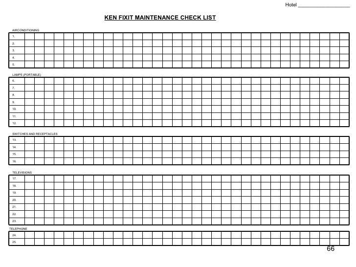 Preventative Maintenance Listing for Hotels Preventative Maintenance Listing for Hotels