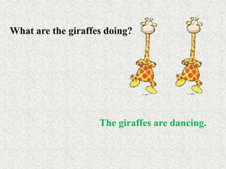 What are the giraffes doing?
The giraffes are dancing.
 