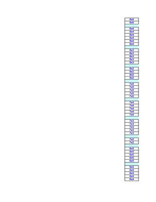 8x6
8x6

8x4
8x4
8x4
8x4
8x4
8x4

8x3
8x3
8x3
8x3
8x3

8x2
8x2
8x2
8x2

7x5
7x5
7x5
7x5
7x5

7x4
7x4
7x4
7x4
7x4

7x3
7x3
7x3
7x3
7x3

7x2
7x2

6x5
6x5
6x5
6x5
6x5

6x4
6x4
6x4
6x4
6x4
 