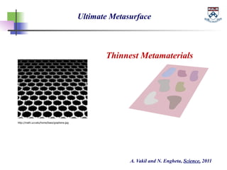 Ultimate Metasurface
Thinnest Metamaterials
http://math.ucr.edu/home/baez/graphene.jpg
A. Vakil and N. Engheta, Science, 2...