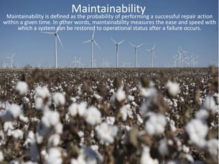 Design for Reliability (DfR)Design TechniquesRedundancy: This means that if one part of the system fails, there is an alternate success path, such as a backup system. Redundancy significantly increases system reliability, and is often the only viable means of doing so. However, redundancy is difficult and expensive, and is therefore limited to critical parts of the system.Physics of failure:Relies on understanding the physical processes of stress, strength and failure at a very detailed level. Then the material or component can be re-designed to reduce the probability of failure. Component derating:Selecting components whose tolerance significantly exceeds the expected stress, as using a heavier gauge wire that exceeds the normal specification for the expected electrical current.