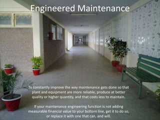 Decrease logistics burden and Life Cycle Costs.Design for MaintainabilityConsideration of product maintainability/serviceability tends to be an after-thought in the design of many products. Personnel responsible for maintenance and service need to be involved early to share their concerns and requirements. The design of the support processes needs to be developed in parallel with the design of the product. This can lead to lower overall life cycle costs and a product design that is optimized to its support processes. When designing for maintainability/serviceability, there needs to be consideration of the trade-offs involved. In high reliability and low cost products or with consumable products, designing for maintainability/serviceability is not important. In the case of a durable good with a long life cycle or a product with parts subject to wear, maintainability/serviceability may be more important than initial product acquisition cost, and the product must be designed for easy maintenance.
