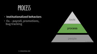 process
· Institutionalized behaviors
· Ex. - payroll, promotions,
bug tracking
© J. Michael McGarr, 2018
 