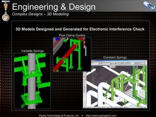 Engineering & Design Complex Designs – 3D Modeling 3D Models Designed and Generated for Electronic Interference Check Variable Springs Pipe Clamp Guides Constant Springs 