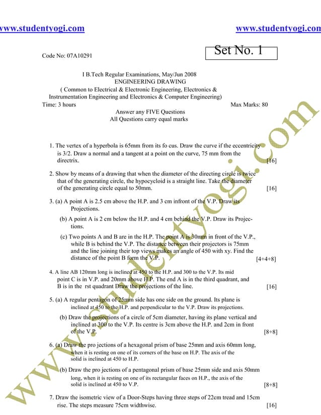 Engineering Drawing Exam Questions PDF