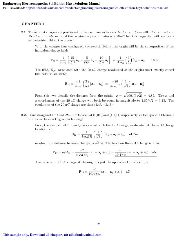 Engineering Electromagics 8th Edition Hayt Solutions Manual