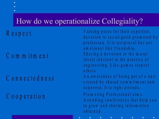 How do we operationalize Collegiality? 