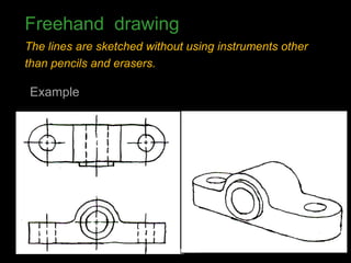 Freehand drawing
The lines are sketched without using instruments other
than pencils and erasers.
Example
Engineering108.com
 
