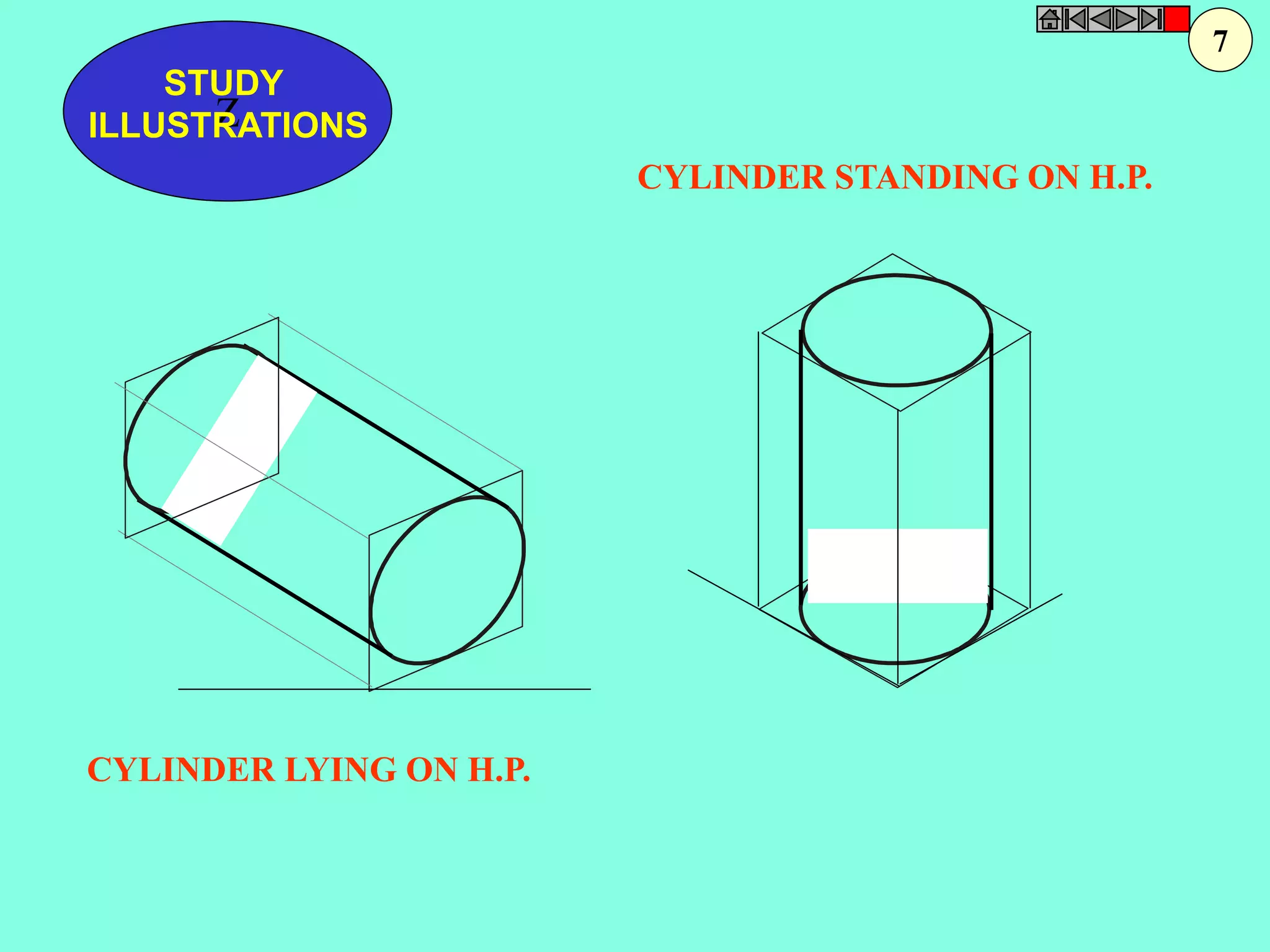 STUDY 
Z 
ILLUSTRATIONS 
CYLINDER LYING ON H.P. 
CYLINDER STANDING ON H.P. 
7 
 