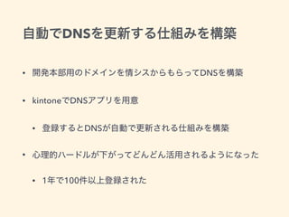 DNS
• DNS
• kintone DNS
• DNS
•
• 1 100
 