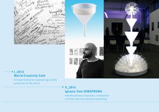 I_2013
World Creativity Café
Concept finding for engineering and the
production of the future
II_2014
Ignazio Tola VORSPRUNG
Interdisciplinary inspiration, competition
of artists and international networking
 