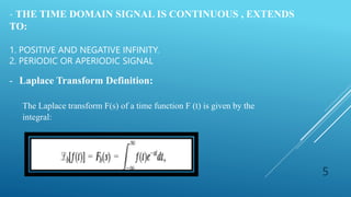 - THE TIME DOMAIN SIGNAL IS CONTINUOUS , EXTENDS
TO:
1. POSITIVE AND NEGATIVE INFINITY.
2. PERIODIC OR APERIODIC SIGNAL
5
...