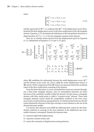 1.4 FEM in two-dimensional elastostatic problems 25
1.4.4.2 STRESS–STRAIN MATRIX OR [D] MATRIX
Substitution of Equation (1...