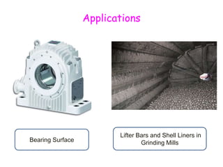 Applications
Lifter Bars and Shell Liners in
Grinding MillsBearing Surface
 