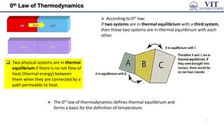 0th Law of Thermodynamics
 Two physical systems are in thermal
equilibrium if there is no net flow of
heat (thermal energy) between
them when they are connected by a
path permeable to heat.
 According to 0th law:
If two systems are in thermal equilibrium with a third system,
then those two systems are in thermal equilibrium with each
other.
 The 0th law of thermodynamics defines thermal equilibrium and
forms a basis for the definition of temperature.
7
 