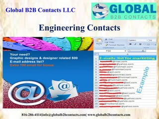 Global B2B Contacts LLC
816-286-4114|info@globalb2bcontacts.com| www.globalb2bcontacts.com
Engineering Contacts
 