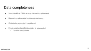 www.scling.com
Data completeness
● Static workflow DAGs ensure dataset completeness
● Dataset completeness != data complet...
