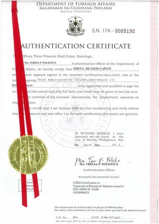 EDUARDO H. PARE - ENGINEERING DEGREE CERTIFICATE | PDF