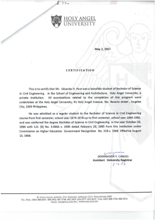 EDUARDO H. PARE - ENGINEERING DEGREE CERTIFICATE | PDF