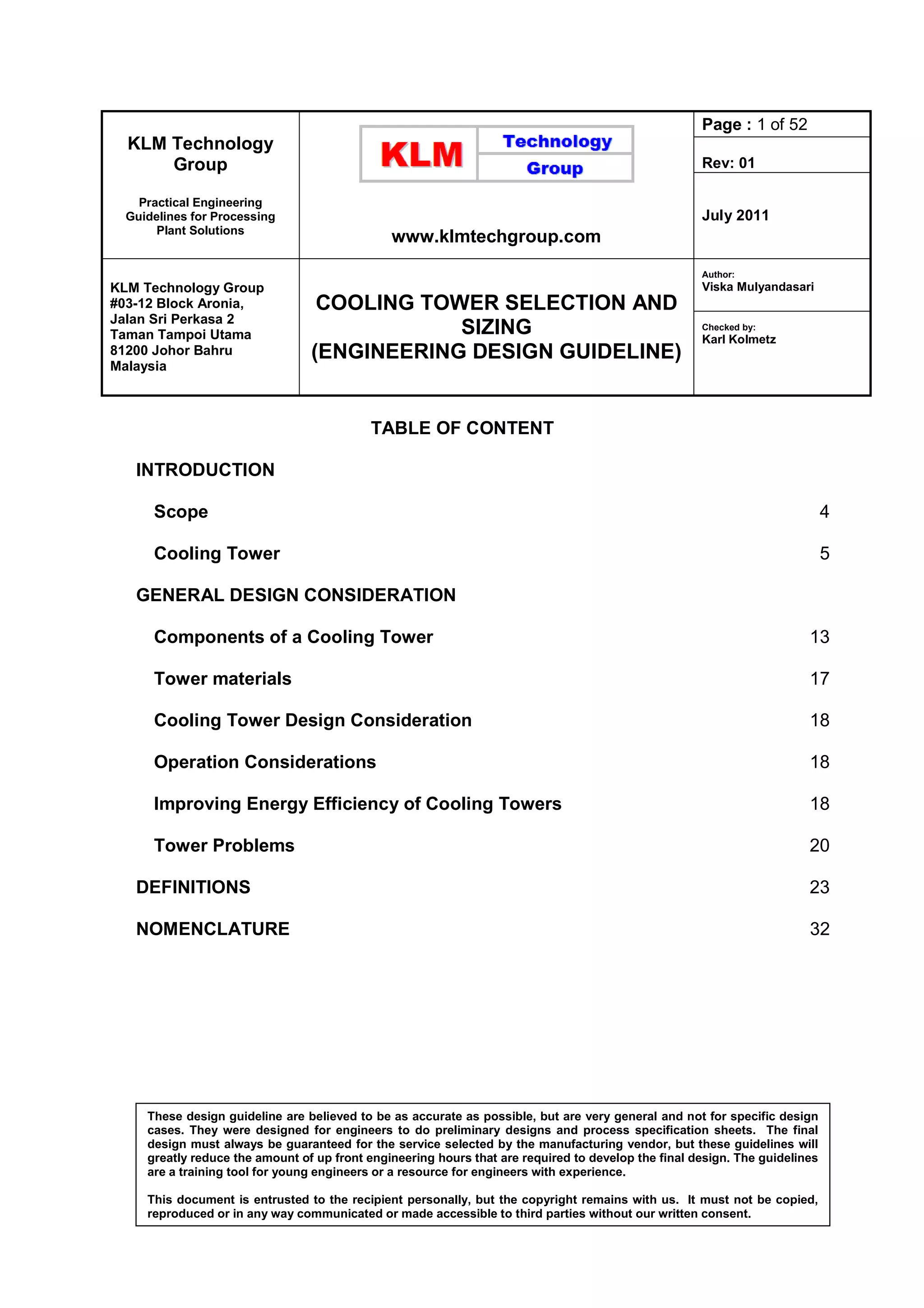 Engineering design guidelines cooling towers rev01 PDF