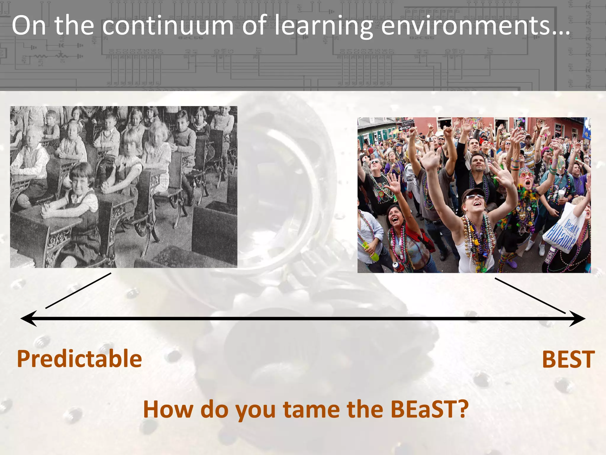 On the continuum of learning environments…

Predictable
How do you tame the BEaST?

BEST

 
