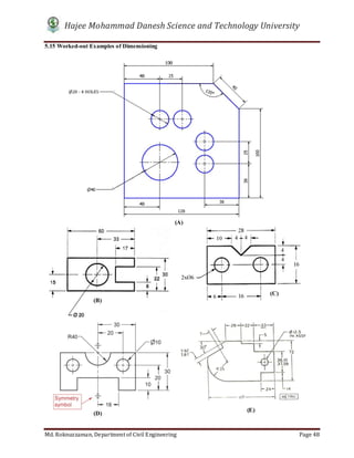 Hajee Mohammad Danesh Science and Technology University
Md. Roknuzzaman, Department of Civil Engineering Page 48
5.15 Worked-out Examples of Dimensioning
(A)
(B)
(C)
(D)
(E)
 