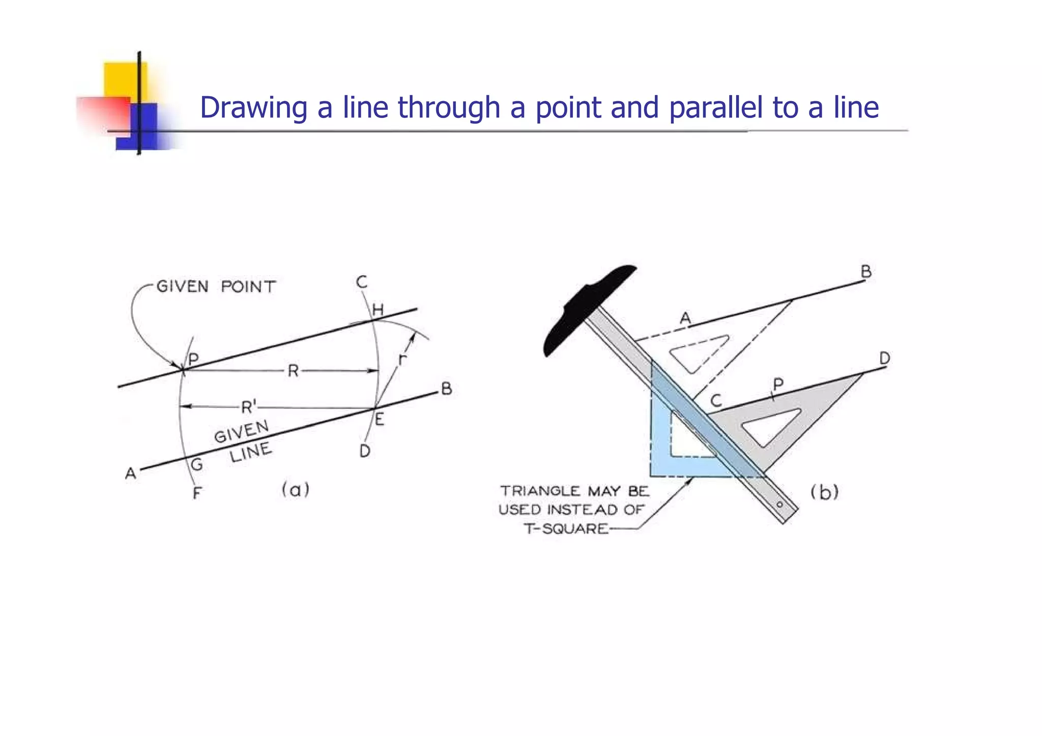 Drawing a line through a point and parallel to a line  