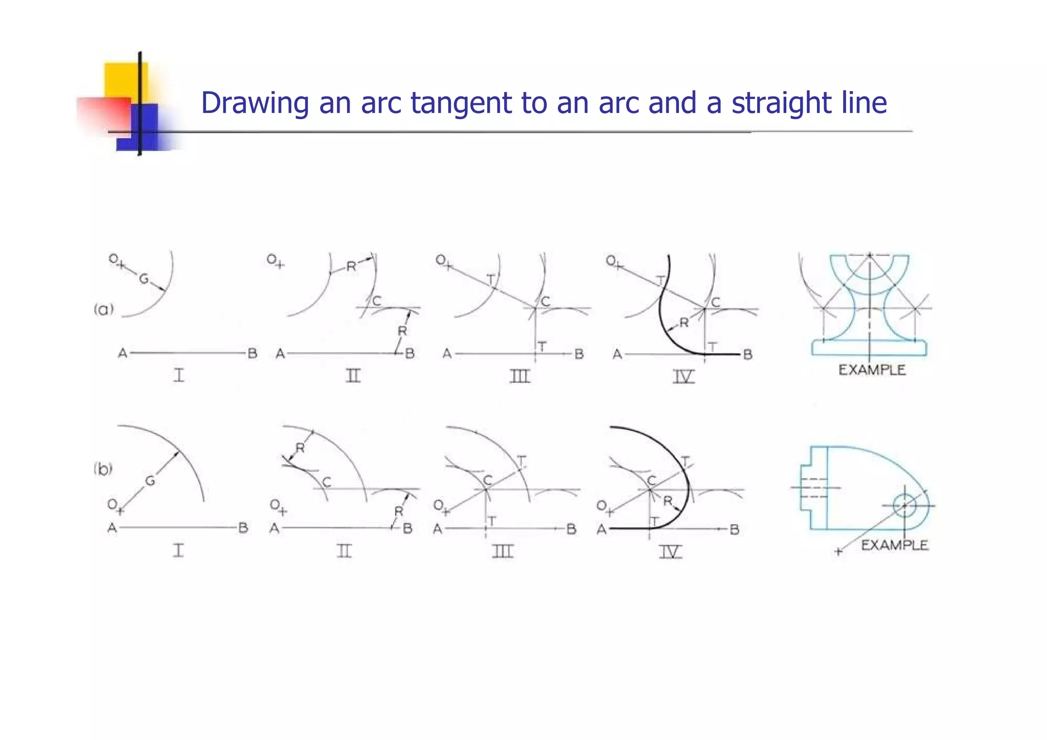 Drawing an arc tangent to an arc and a straight line  