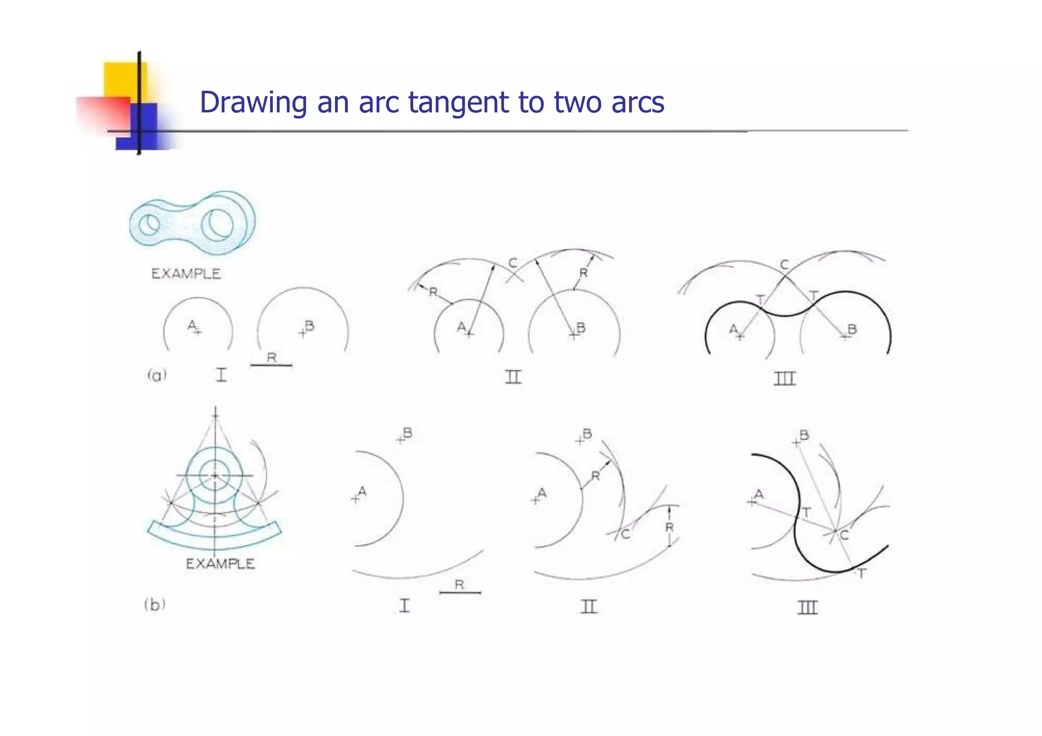 Drawing an arc tangent to two arcs  